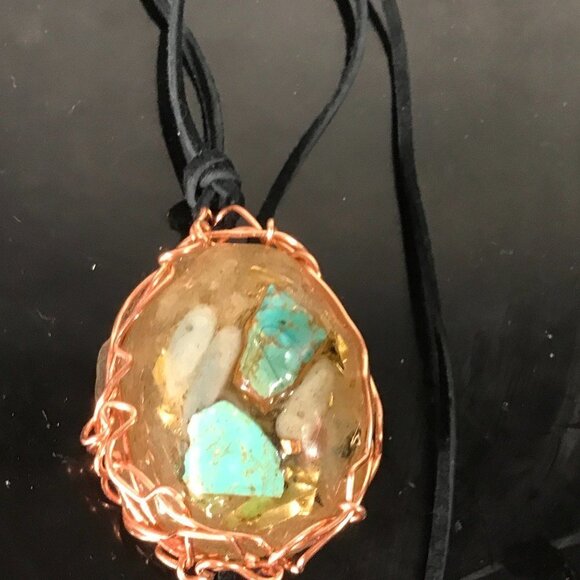 Kyanite Turquoise Herkimer Diamond Quartz Crystal Pendant EMF Unisex Copper - Picture 1 of 2